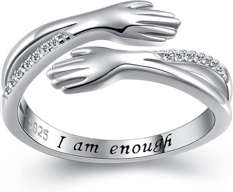 Yearace Hug Ring, S925 Sterling Silver Hug Rings for Women Girl, Hugging Hand Open Promise Ring, Mothers Day Valentine's Day Birthday Gifts - Image 1